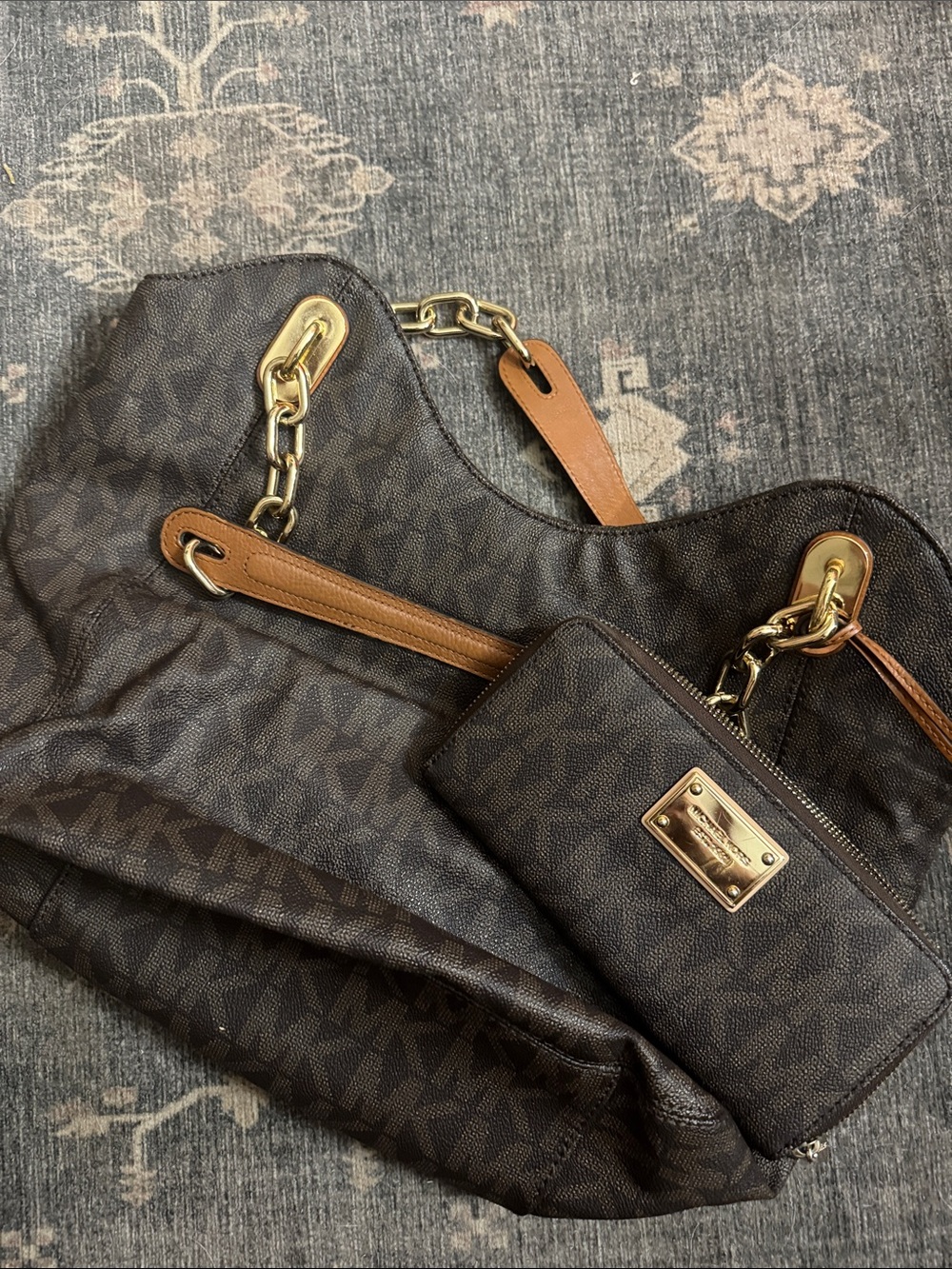 Michael Kors Jet set Brown Tote with Matching Wallet